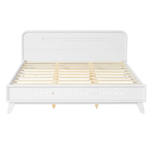 English Elm Pine Solid Wood Queen Platform Bed Matte Finish Tall Headboard No Box Spring White N770PQ291030K