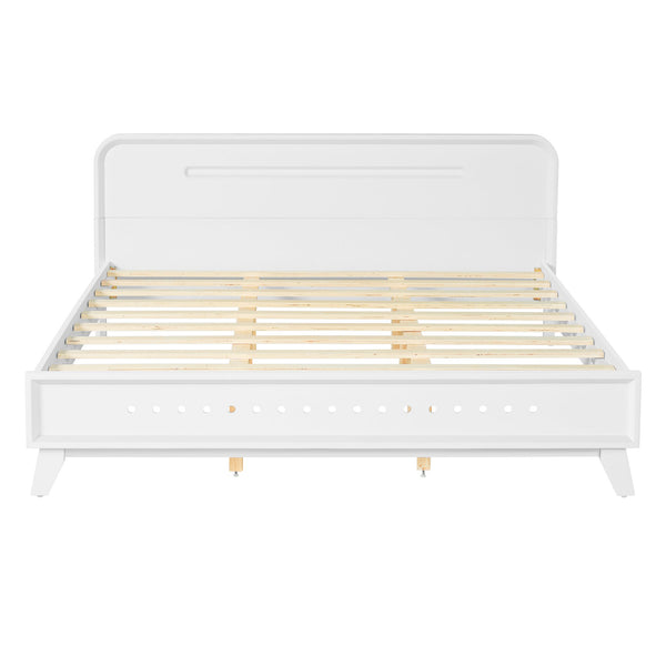 English Elm Pine Solid Wood Queen Platform Bed Matte Finish Tall Headboard No Box Spring White N770PQ291030K