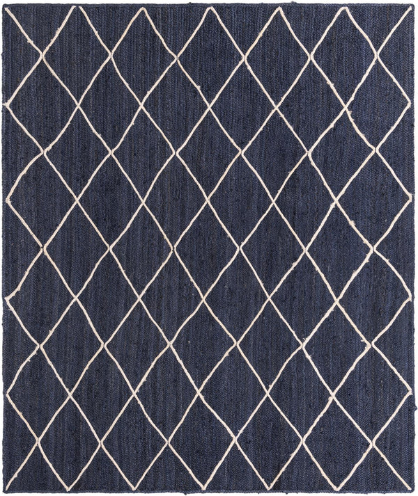 Unique Loom Braided Jute Trellis Hand Braided Solid Rug Navy Blue, Ivory 8' 0" x 10' 0"