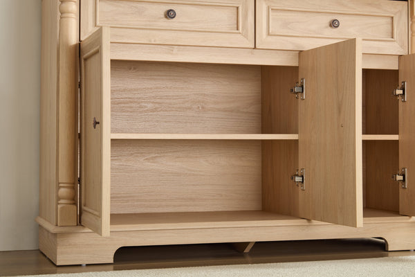 English Elm Farmhouse Large Wooden Storage Cabinet - Roman Column Style, Versatile Coffee Bar & Wine Cooler W2393P300542