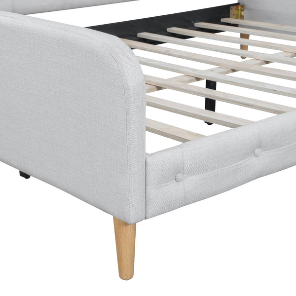English Elm Full Size Linen Tufted Daybed with Pine Frame for Living or Guest Room Beige DL001825AAK-1