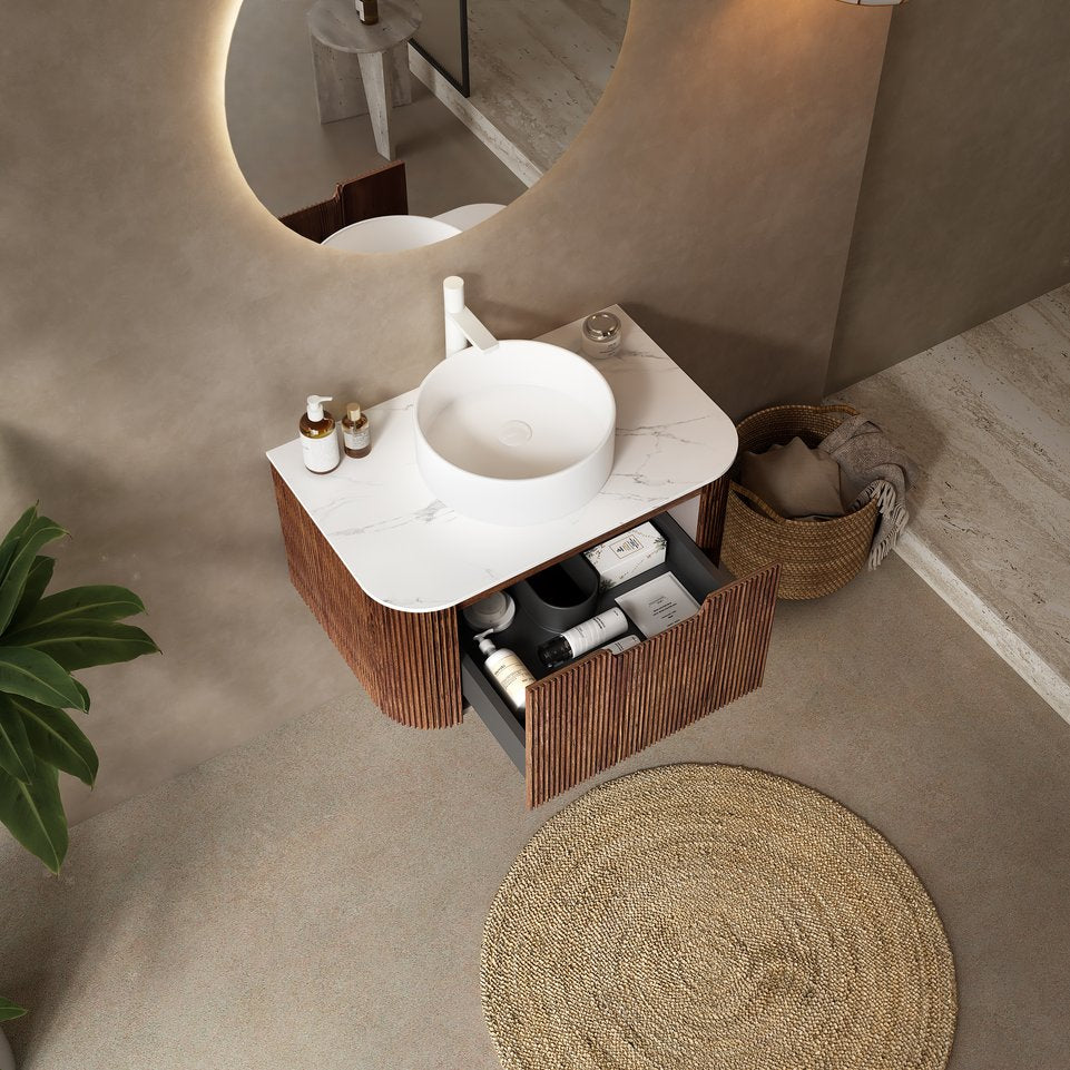English Elm Muri Floating Bathroom Vanity Plywood Cabinet Sintered Stone Top Oak Drawer Walnut,White W2615S00411