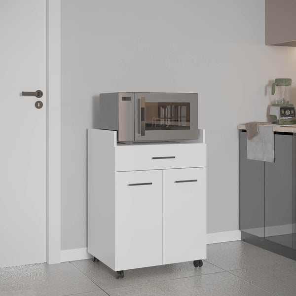 English Elm Glover Mobile Kitchen Cart with Casters, Drawer, Shelves & Cabinet — Kronos White Prep Island, Compact Storage Solution B200P335364