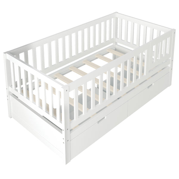 English Elm Convertible Toddler Daybed Solid Pine Kids Bed with Storage Drawers and Removable Rails White N899P429848K