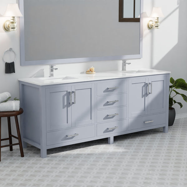 English Elm Dark Grey Double Bath Vanity 84" W With Cultured Marble Top - Elegant Storage & Soft-Close Design B2731P259154