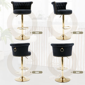 English Elm UNITED Velvet 360° Rotating Bar Chair with Diamond Stitching, Gold Frame, Plush Foam Seat, Adjustable Height Black W1568P361716