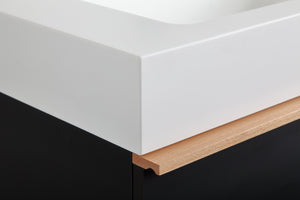 English Elm VELA 30 Inch Wall Mounted Bathroom Vanity with Integrated Acrylic Sink, Dual Wood Handles, Soft-Close Drawers, Matte Finish Black W3235P327617