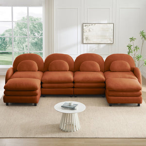 English Elm Teddy Fleece Curved Modular Sectional Sofa with Movable Ottomans for Cozy Living Rooms Orange W5656S00105