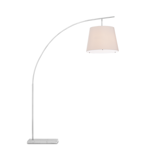 Cloister Modern Nickel Floor Lamp with White Linen Shade - Contemporary Arc Design for Stylish Spaces