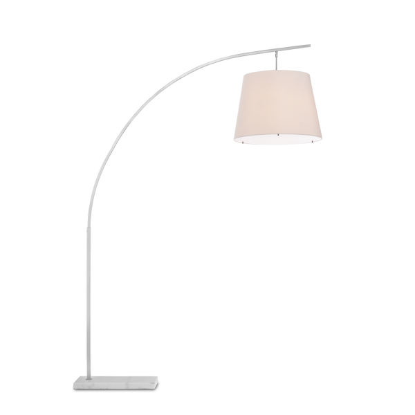 Cloister Modern Nickel Floor Lamp with White Linen Shade - Contemporary Arc Design for Stylish Spaces