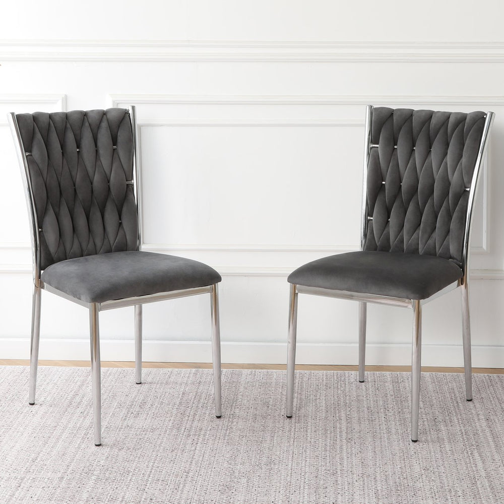 English Elm Modern Velvet Upholstered Dining Chairs Set of 2 with Electroplated Legs for Kitchen Dark Gray W210P301595