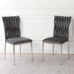 English Elm Modern Velvet Upholstered Dining Chairs Set of 2 with Electroplated Legs for Kitchen Dark Gray W210P301595