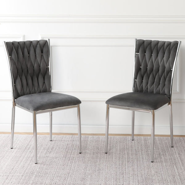 English Elm Modern Velvet Upholstered Dining Chairs Set of 2 with Electroplated Legs for Kitchen Dark Gray W210P301595