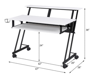 English Elm Suitor White & Black Studio Desk with Sliding Keyboard Tray, 61-Key Support, Open Storage, Casters B2726P297802