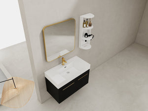 English Elm 36 Inch Wall-Mounted Bathroom Vanity Set With Thick Resin Sink, Storage Rack & Soft-Close Hinges W999S00369