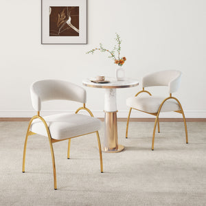English Elm Dining Chair Set with Curved Back Gold Metal Frame Upholstered Fabric Seat Pair Beige W1567P343436