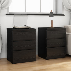English Elm 19.7-inch Matte Finish 3 Drawer Nightstand Set of 2 Handle Free Modern Bedroom Storage Black W3151S00078