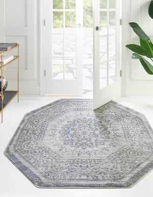 Unique Loom Aberdeen Derbyshire Machine Made Medallion Rug Gray, Navy Blue 5' 3" x 5' 3"