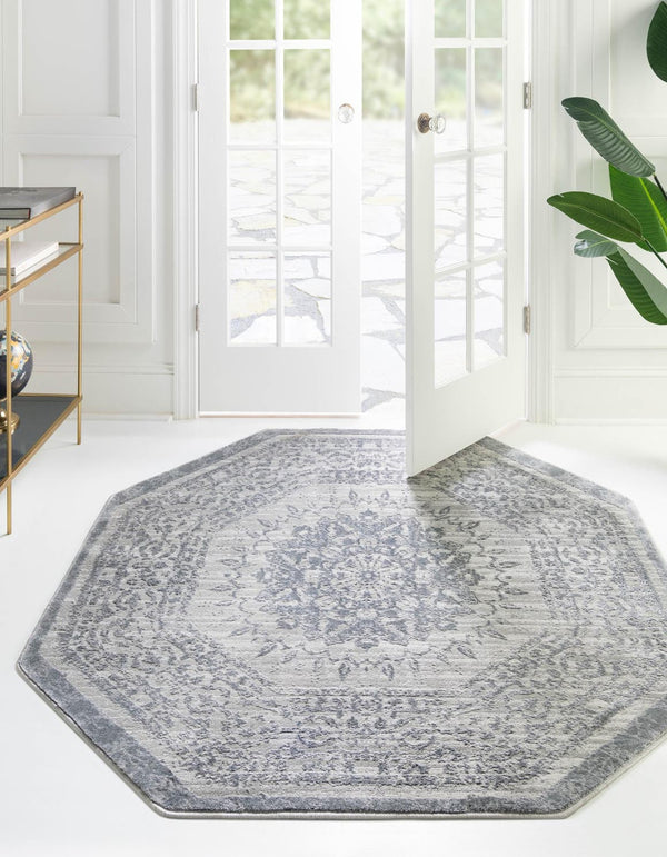 Unique Loom Aberdeen Derbyshire Machine Made Medallion Rug Gray, Navy Blue 5' 3" x 5' 3"