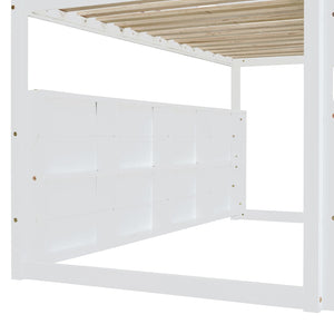 English Elm Twin House Loft Bed with Tent Canopy Slide and Shelves Pinewood Kids Frame White LT000682AAK