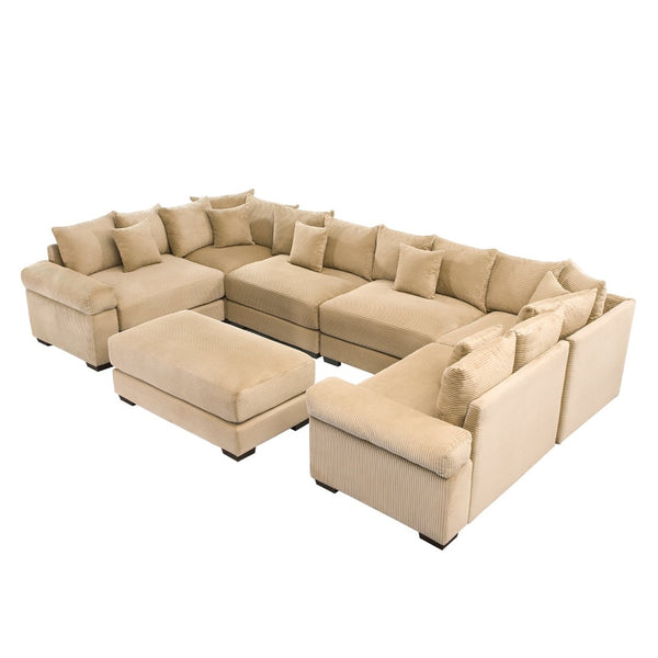 English Elm Oversized Modular Sectional Couch - Cloud-Like Comfort, Soft Camel Corduroy, Ergonomic Design & Ottoman W714S01317-GIGA