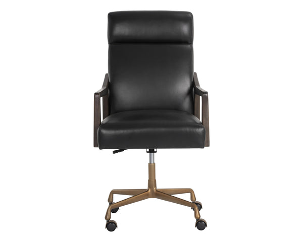 Sunpan Collin Office Chair - Stylish Bovine Leather with Elegant Iron Frame for Modern Workspace Comfort Brushed Gold, Brown, Cortina Black Leather