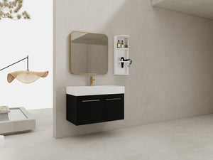 English Elm 36 Inch Wall-Mounted Bathroom Vanity Set With Thick Resin Sink, Storage Rack & Soft-Close Hinges W999S00369
