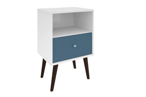 English Elm Liberty 18" Nightstand with Drawer and Open Cubby, Mid-Century Splayed Legs, Durable Storage Guide Aqua Blue B365P398495