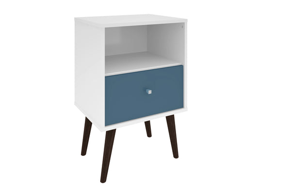 English Elm Liberty 18" Nightstand with Drawer and Open Cubby, Mid-Century Splayed Legs, Durable Storage Guide Aqua Blue B365P398495