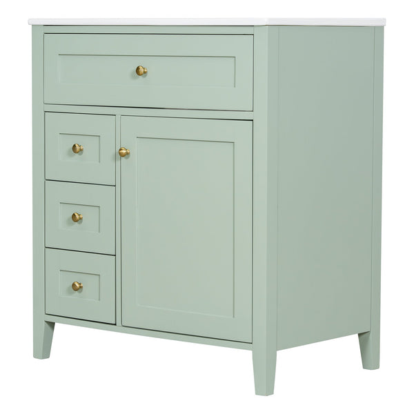 English Elm 30-Inch Contemporary Bathroom Vanity with Sink, MDF & Rubberwood, Glossy Finish, 3 Drawers + Cabinet Green N725P350819F