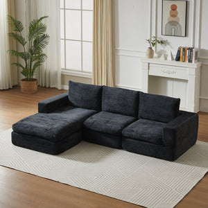 English Elm 99-Inch L-Shaped Sectional Sofa In Black Corduroy, No Assembly, Reversible Chaise & Comfort Pillows W834S00492