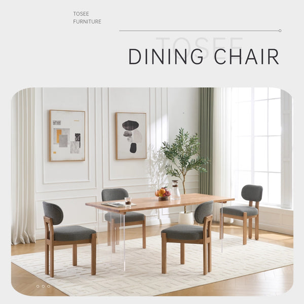 English Elm Wooden Wingback Dining Chairs Chenille Upholstered Farmhouse Set for Kitchen Comfort Grey W3244P316080