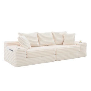English Elm Oversized Corduroy Cloud Couch Convertible Sleeper Sofa with Memory Foam Seating Beige W395S00116