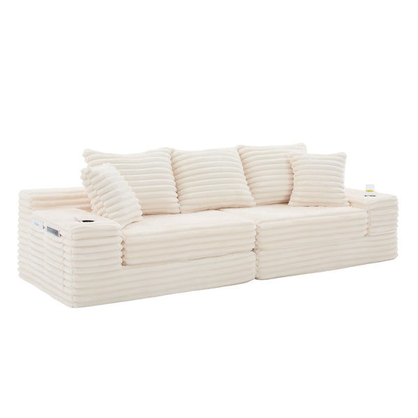 English Elm Oversized Corduroy Cloud Couch Convertible Sleeper Sofa with Memory Foam Seating Beige W395S00116