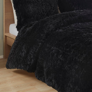 JLA Home Intelligent Design - Shaggy Lux Faux Fur Comforter Mini Set with Plush Reverse for Cozy Layering and Modern Texture Black ID10-1922