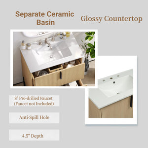 English Elm Christopher Knight Home® - 30" Bathroom Vanity With Ceramic Sink, Soft-Close Drawers & Elegant Fluted Design For Small Spaces N817P295761N