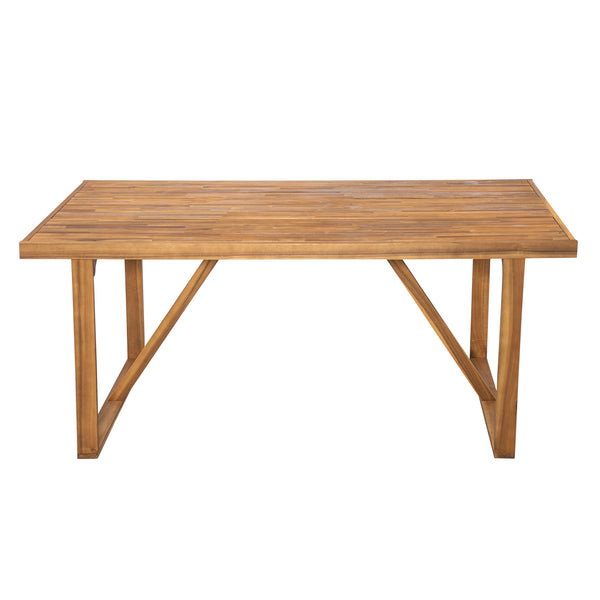 English Elm 67" Outdoor Solid Acacia Dining Table Slatted Teak Finish Seats Six Patio Garden N762P371718D