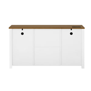 English Elm U-style Farmhouse Sideboard Barn Door Buffet with Drawers Built-in Outlet Dining White N711P347377K