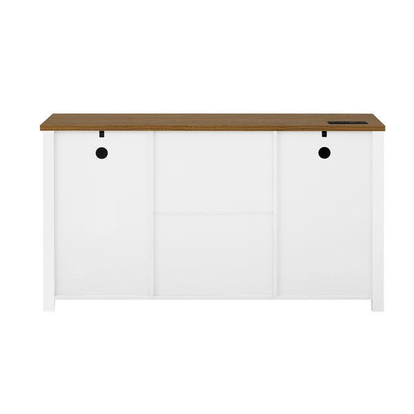 English Elm U-style Farmhouse Sideboard Barn Door Buffet with Drawers Built-in Outlet Dining White N711P347377K