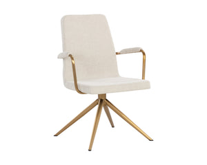 Sunpan Hilda Swivel Dining Armchair in Chic Chacha Cream with Gold Stainless Steel Legs for Stylish Dining