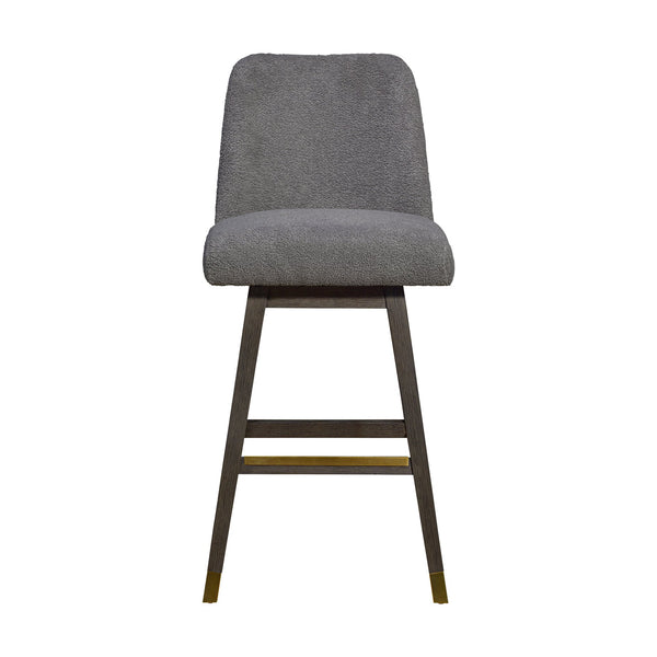 English Elm Ralena Gray Bouclé Swivel Bar Stool with Gray Oak Rubberwood Frame, 180° Swivel, Easy-Clean Upholstery B2736P268569