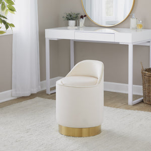 English Elm 18" Tufted Velvet Vanity Stool with 360 Swivel Base and Hidden Storage Compartment Cream B202P471497