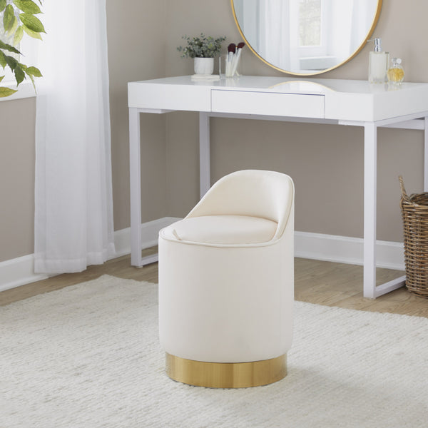 English Elm 18" Tufted Velvet Vanity Stool with 360 Swivel Base and Hidden Storage Compartment Cream B202P471497