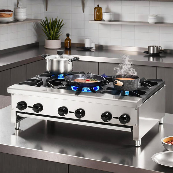 English Elm Commercial Six Burner Countertop Gas Range Stainless Steel 168000 Btu Kitchen W5057P394272