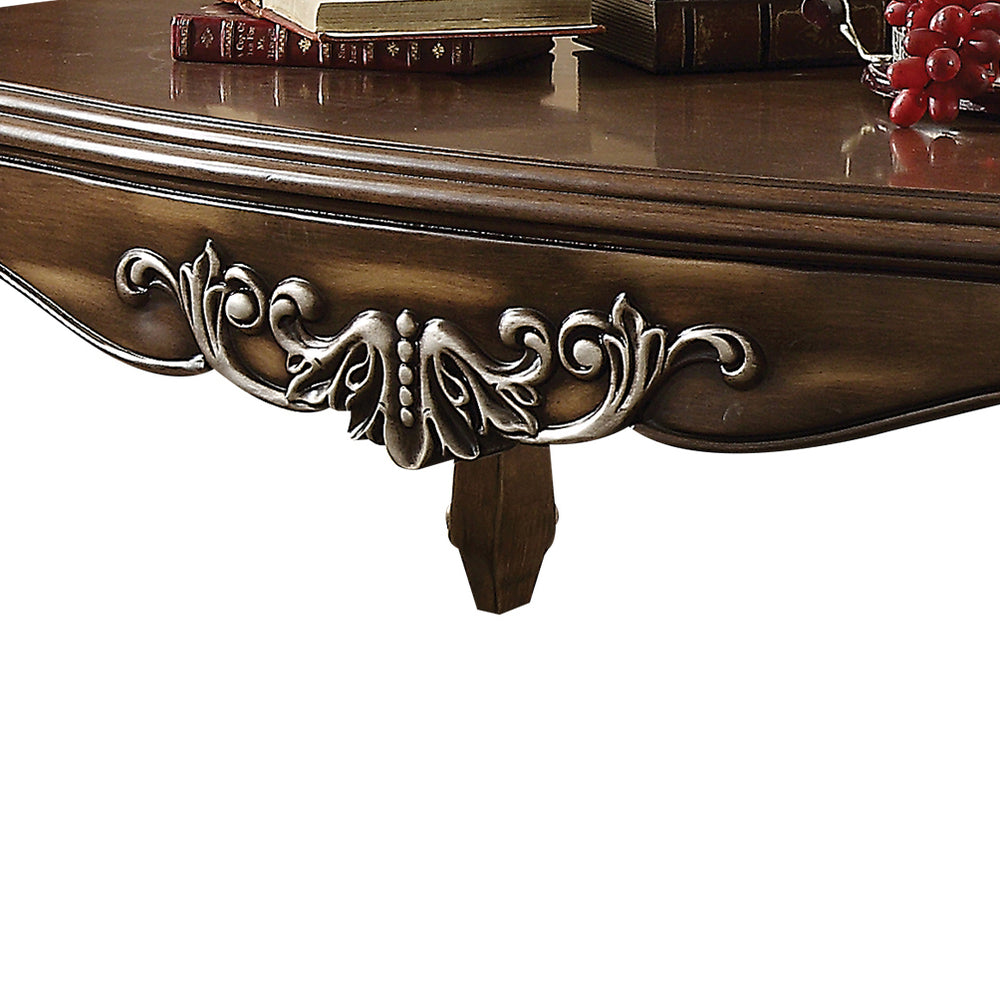 English Elm Antique Oak Coffee Table With Scalloped Top & Queen Anne Legs – Elegant Living Room Centerpiece B062P209096
