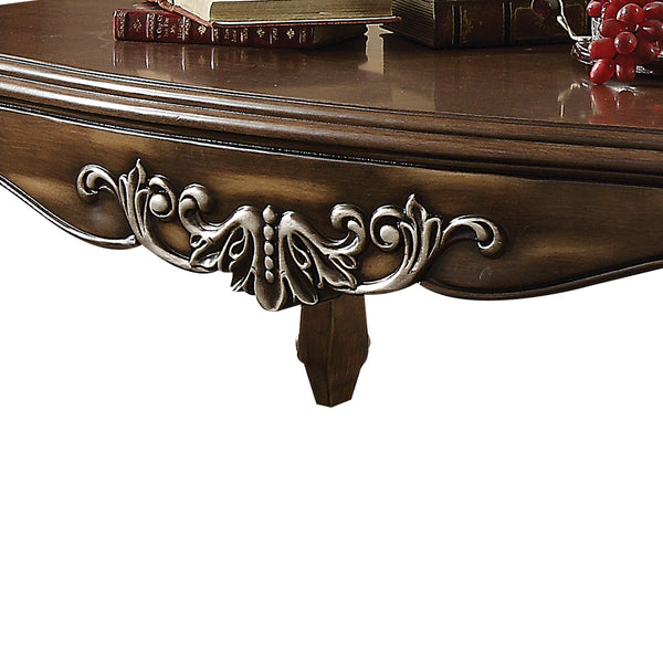 English Elm Antique Oak Coffee Table With Scalloped Top & Queen Anne Legs – Elegant Living Room Centerpiece B062P209096