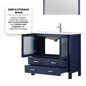 English Elm Navy Blue Bath Vanity Set With White Ceramic Top, Chrome Faucet & Matching 34" Mirror For Style Upgrade B2731S01290
