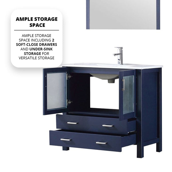 English Elm Navy Blue Bath Vanity Set With White Ceramic Top, Chrome Faucet & Matching 34" Mirror For Style Upgrade B2731S01290