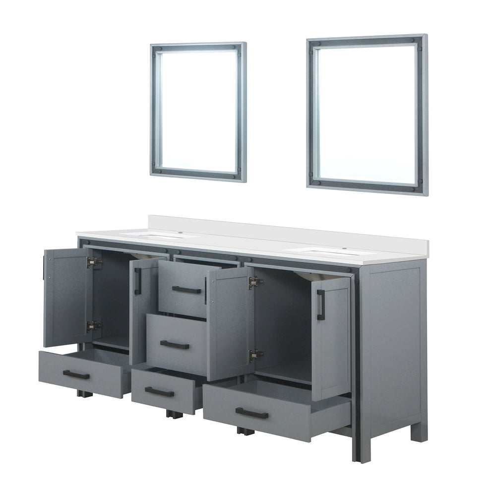 English Elm Dark Grey Double Bath Vanity 72" W x 22" D with White Quartz Top, Soft-Close Drawers & 30" Mirrors B2731S00914