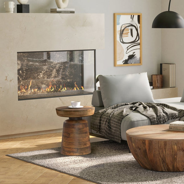English Elm Robbie Sculptural Accent Table in Walnut Brown Solid Mango Hardwood, Hand-Finished, Rustic Contemporary Appeal Dark Brown B136P158442